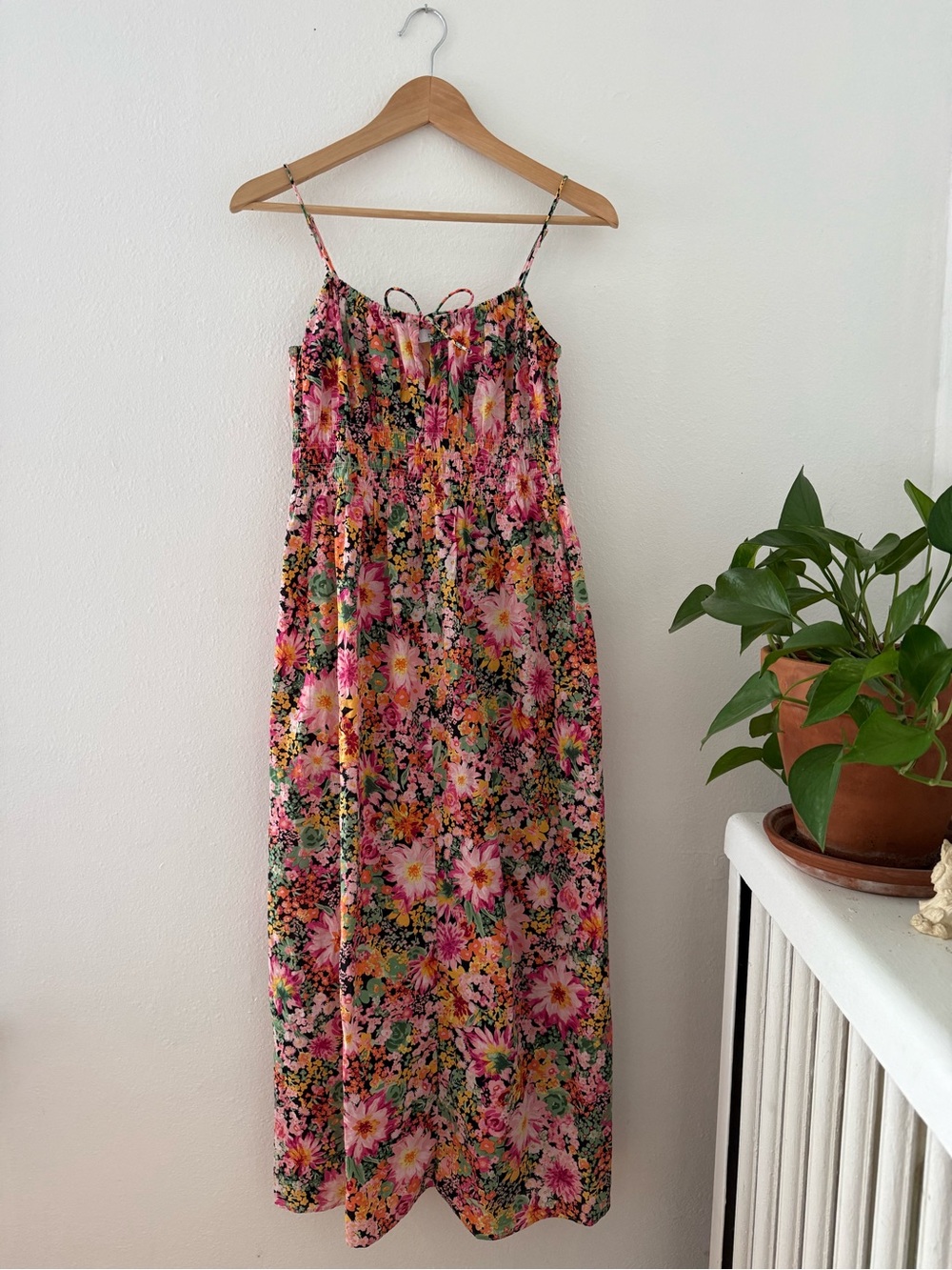Zara Pink Floral Maxi Dress with Spaghetti Straps